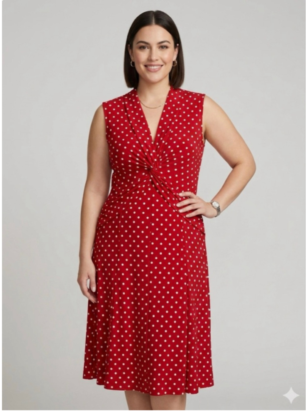 Joseph Ribkoff Plus Size 14 Red White Polka Dot Sleeveless Dress
